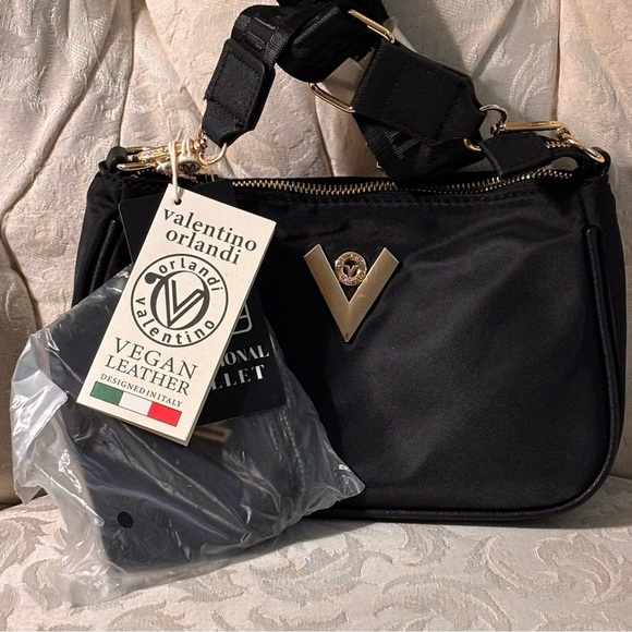 Valentino Orlandi Black Crossbody Bag and Matching Wallet New With Tags